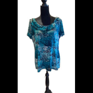 212 Womens Blouse Plus Size XL Top Short Sleeved  ShirtTurquoise Flowy Ruffle